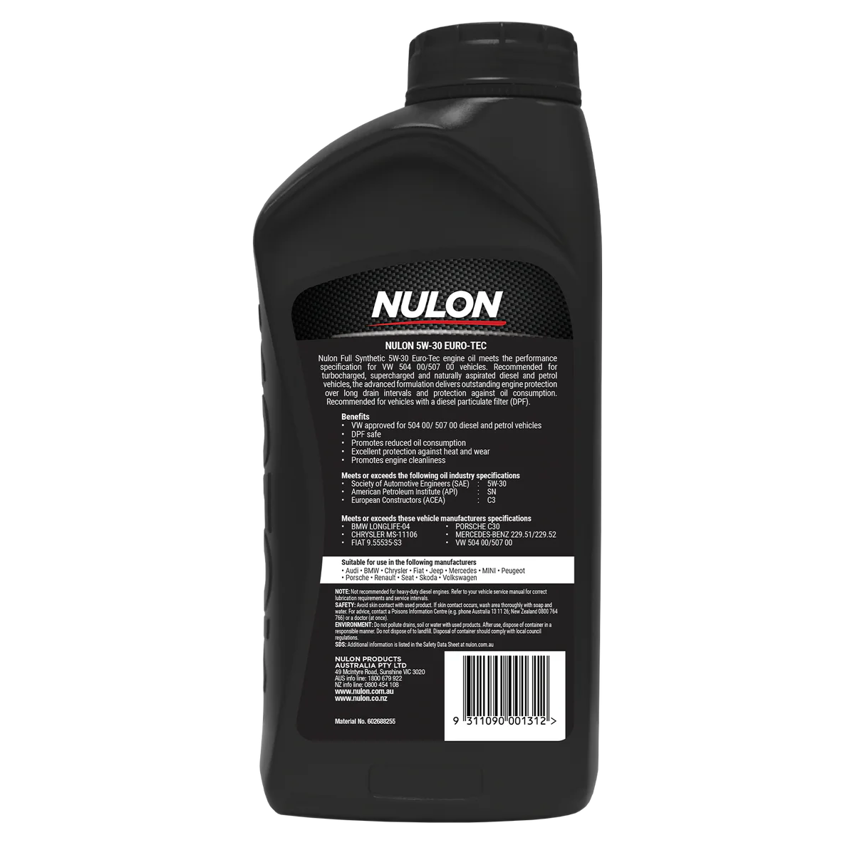 Nulon Full Synthetic 5W-30 Euro Tec Engine Oil - 1L - Excellent Heat Protection - Image 2