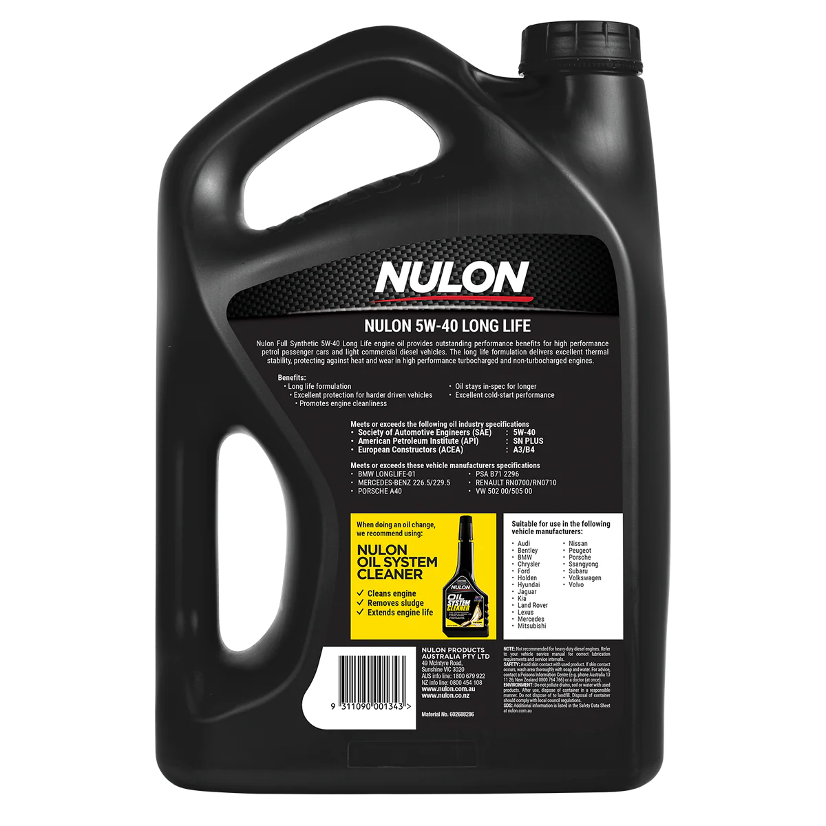 Nulon Full Synthetic Engine Oil - 5L 5W-40 Long Life - High Performance - Image 2