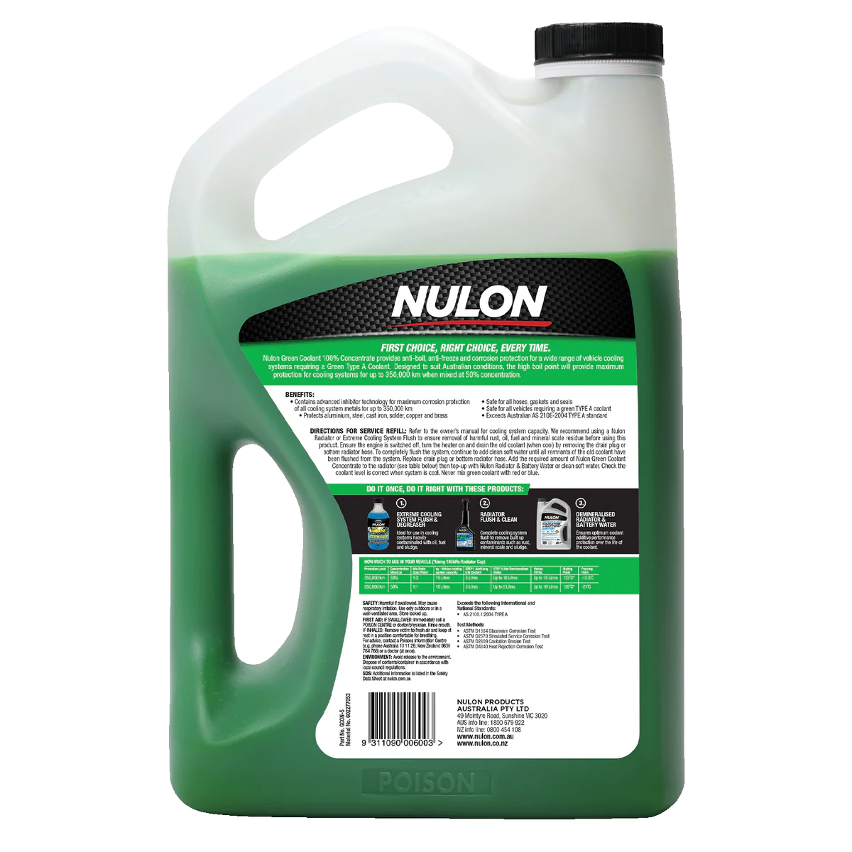 Nulon Green Coolant 100 Concentrate - 5L - Anti-Freeze & Anti-Boil Protection - Image 2
