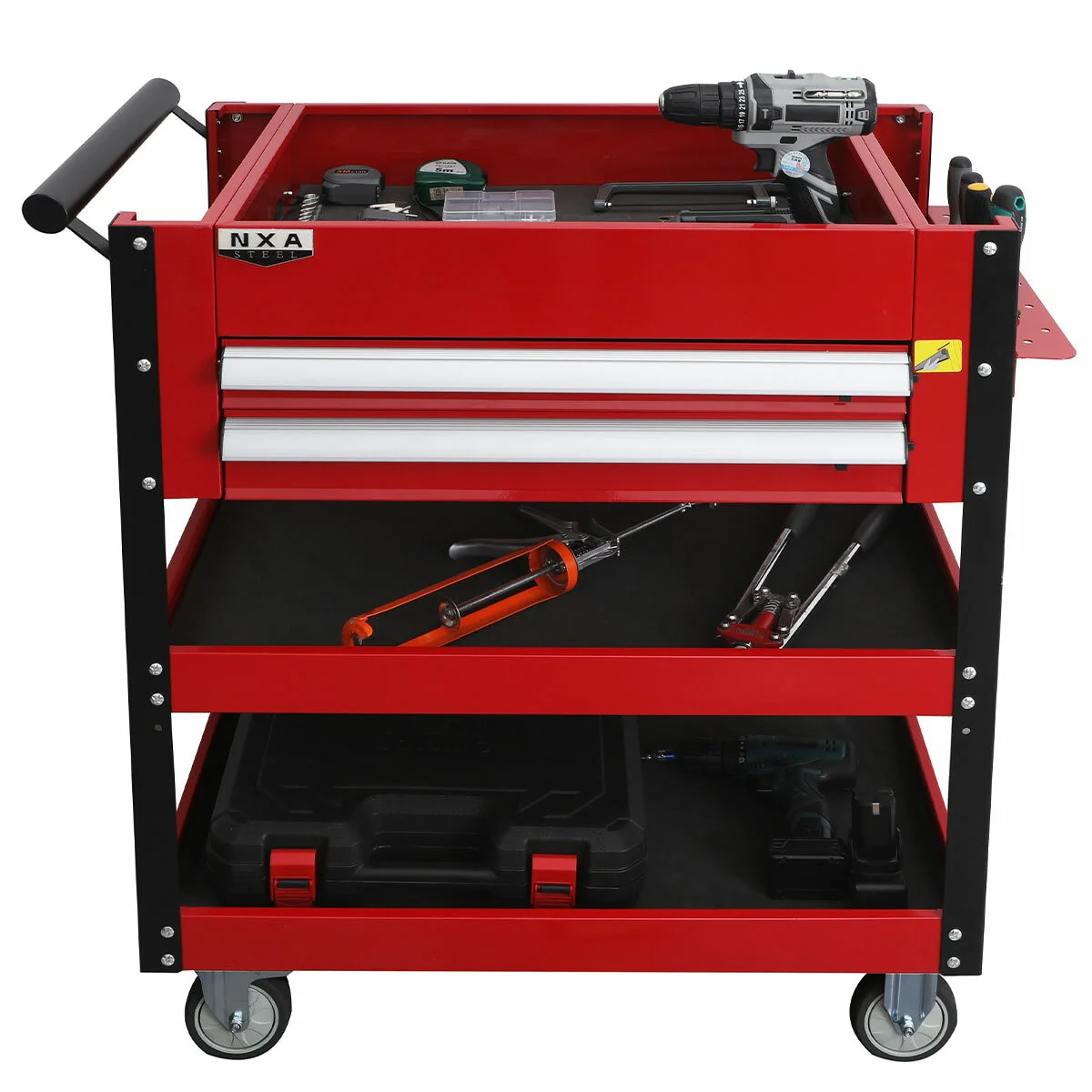 NXA 76cm Red Tool Cart 2 Drawers 3 Trays Steel 30TC2D2TR Portable - Image 2