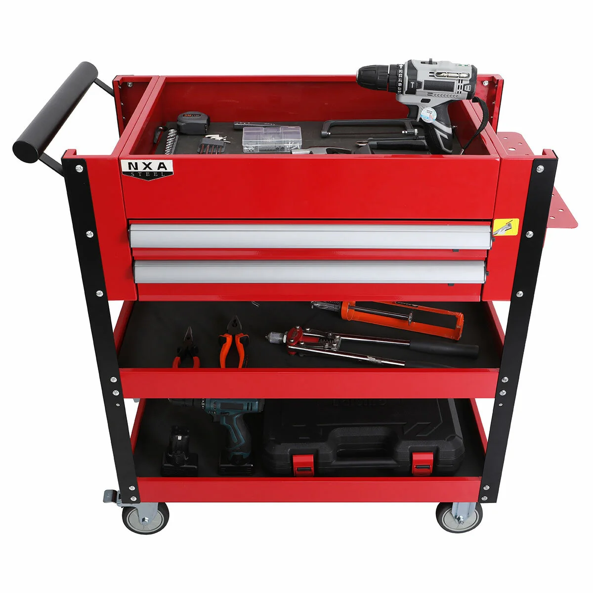 NXA 76cm Red Tool Cart 2 Drawers 3 Trays Steel 30TC2D2TR Portable - Image 4