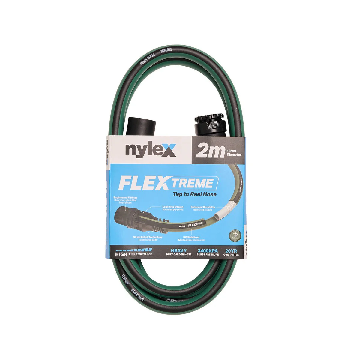 Nylex 2m Flextreme Tap to Reel Hose - Compact Design - Green - Durable