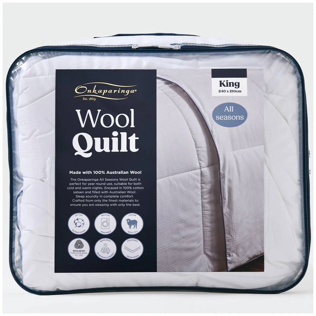 Onkaparinga All Seasons Wool Quilt King White Cotton Sateen Australian Wool - Image 4