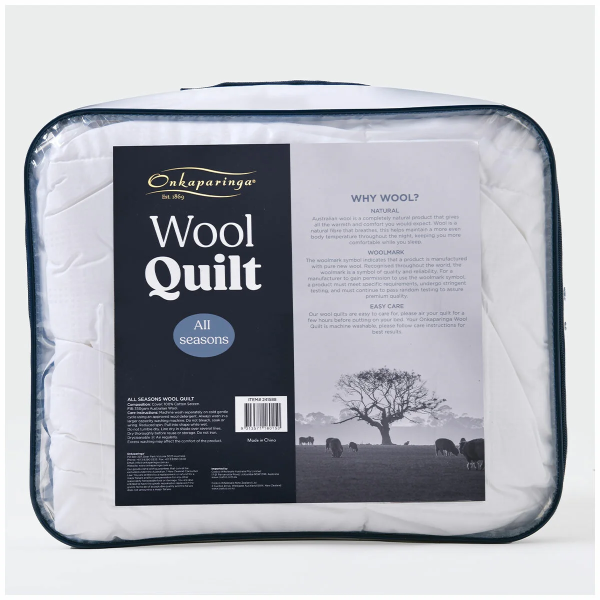 Onkaparinga All Seasons Wool Quilt King White Cotton Sateen Australian Wool - Image 5