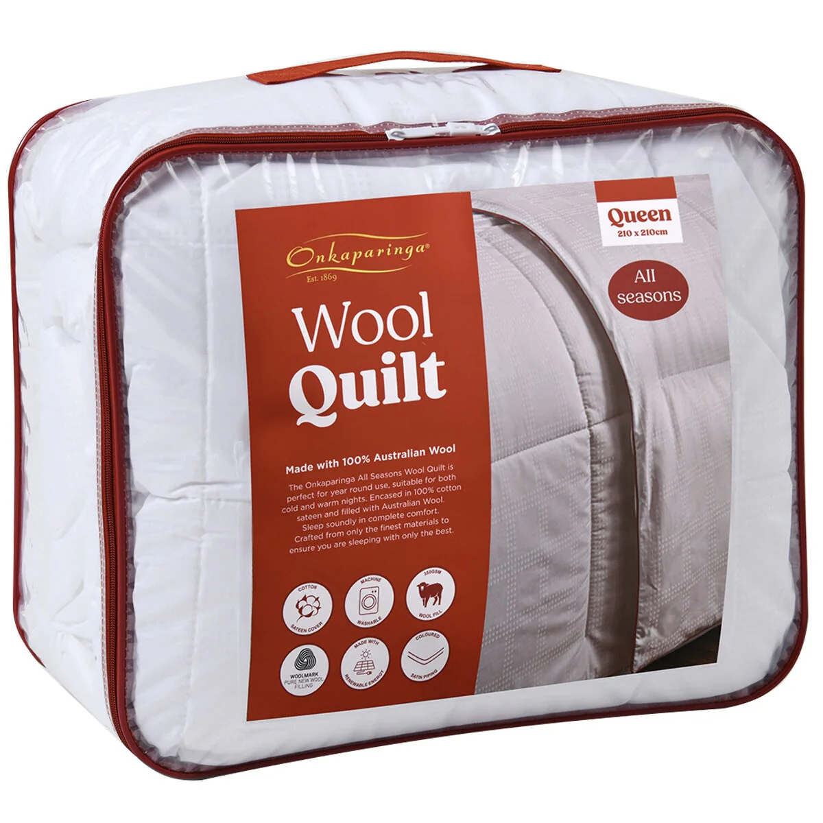 Onkaparinga All Seasons Wool Quilt Queen White 100% Cotton Sateen - Image 5