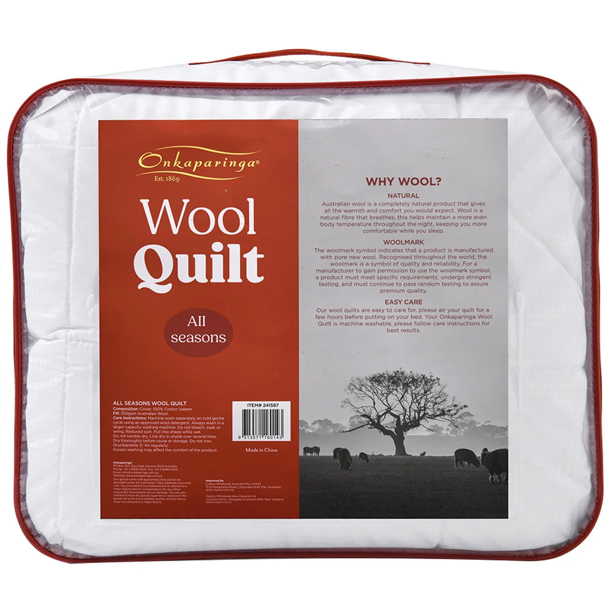 Onkaparinga All Seasons Wool Quilt Queen White 100% Cotton Sateen - Image 6
