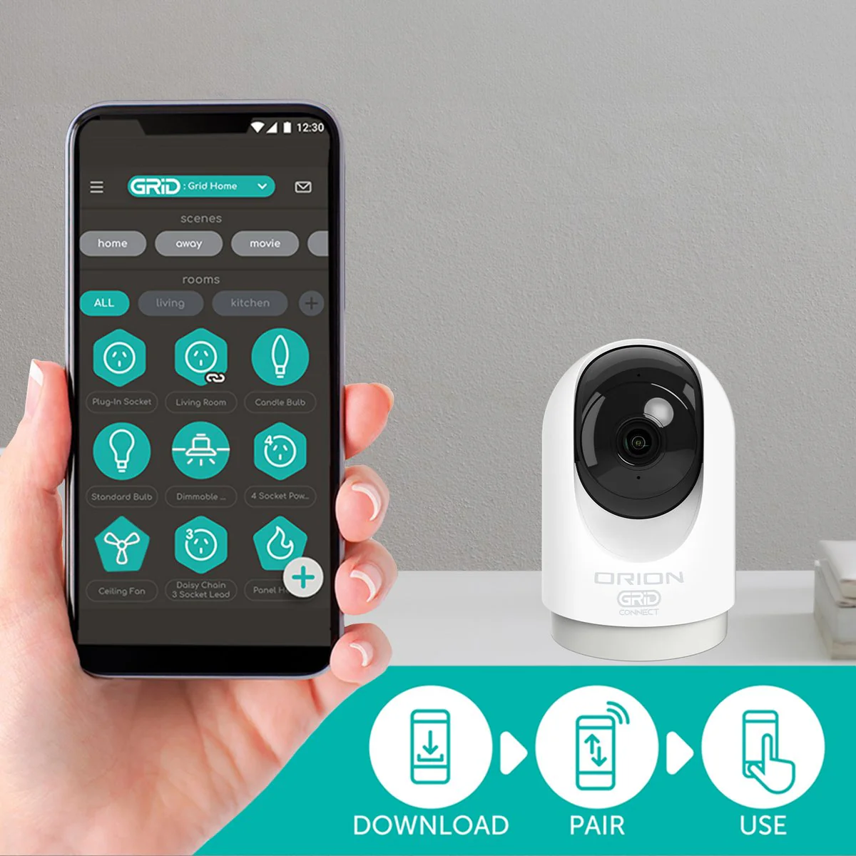 Orion Grid Connect Smart Wi Fi Indoor Pan and Tilt Security Camera - 2K-Pro - White - 24/7 Streaming - Two-Way Audio - Image 4