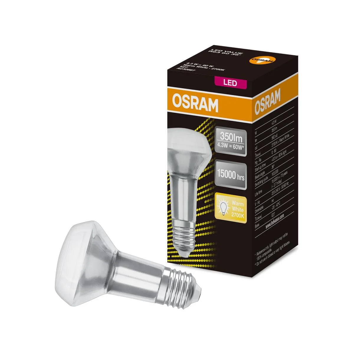 Osram Reflector E27 LED Globe 350lm 4.3W 63mm Warm White - Efficient Lighting