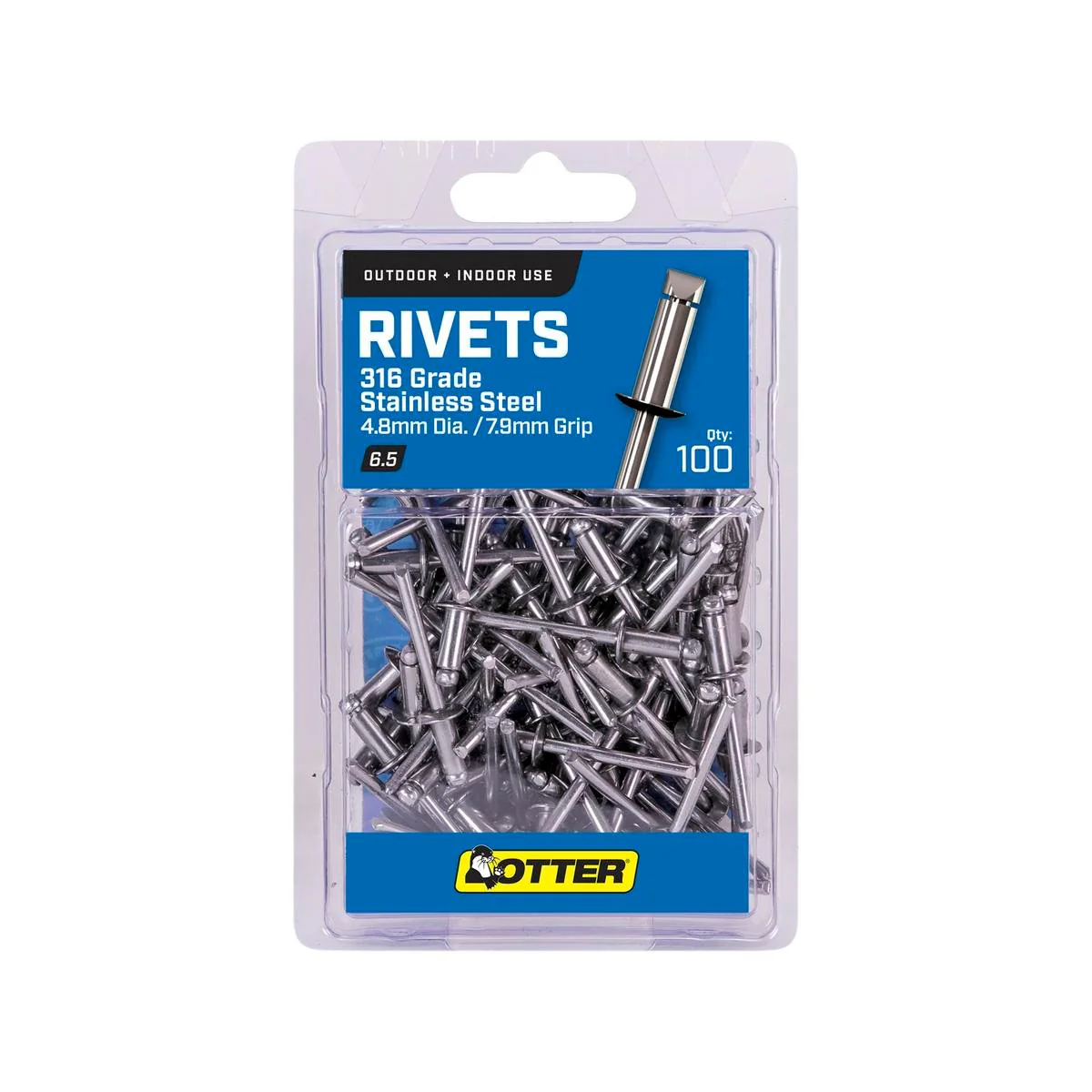 Otter 4 Stainless Steel Rivets 8x9 6mm 100 Pack - Corrosion Resistant