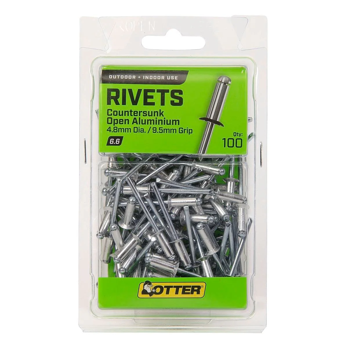Otter Countersunk Aluminium Rivets 4.8 x 9.5mm - 100 Pack - Lightweight, Corrosion-Resistant