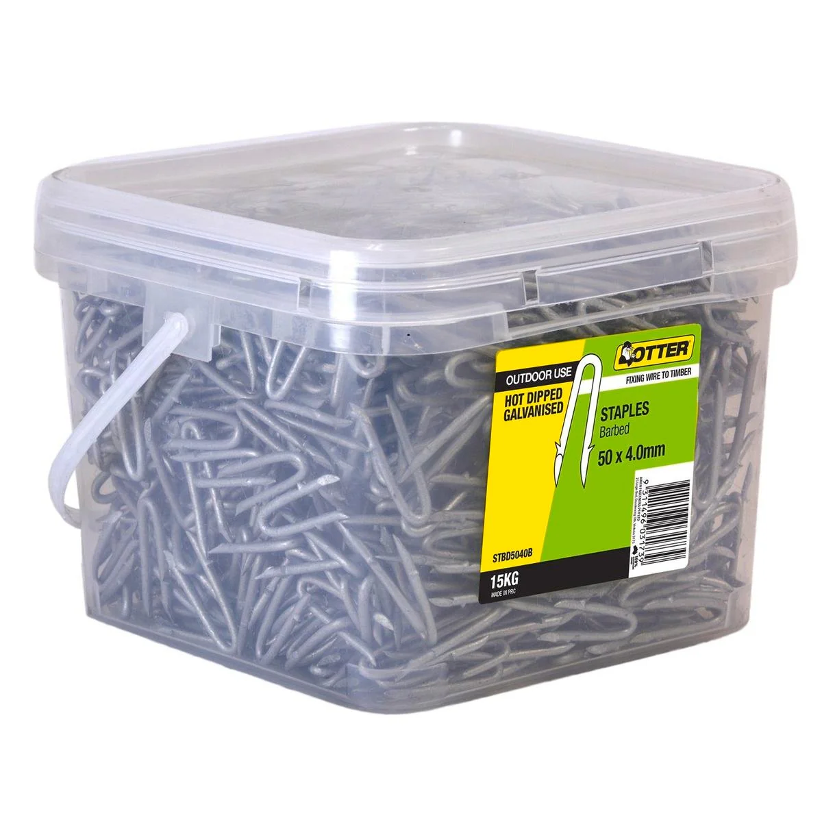 Otter Galvanised Staples - 50mm x 4mm - Hot Dipped - Barbed Shank - 15kg
