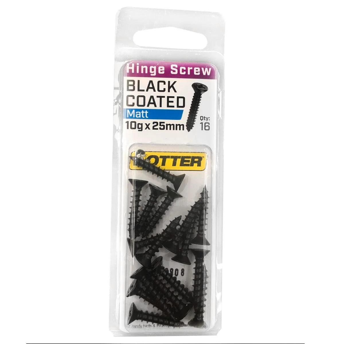 Otter 10 x 25mm Black Coated Hinge Screws - 16 Pack - Countersunk