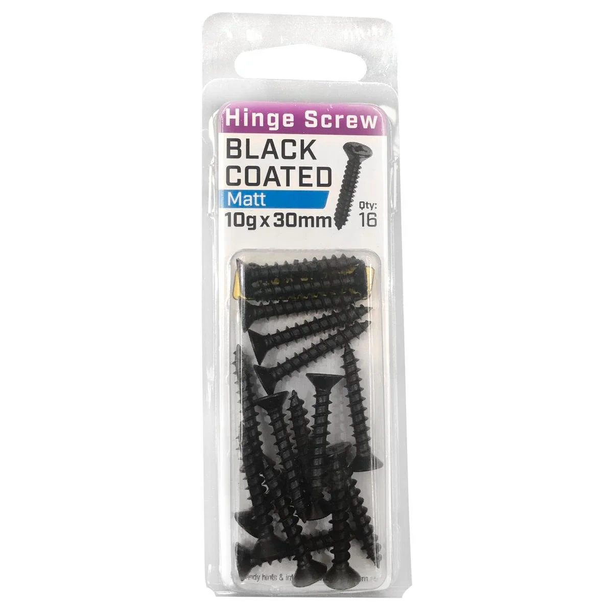 Otter Hinge Screws 10 x 30mm Black Coated - 16 Pack