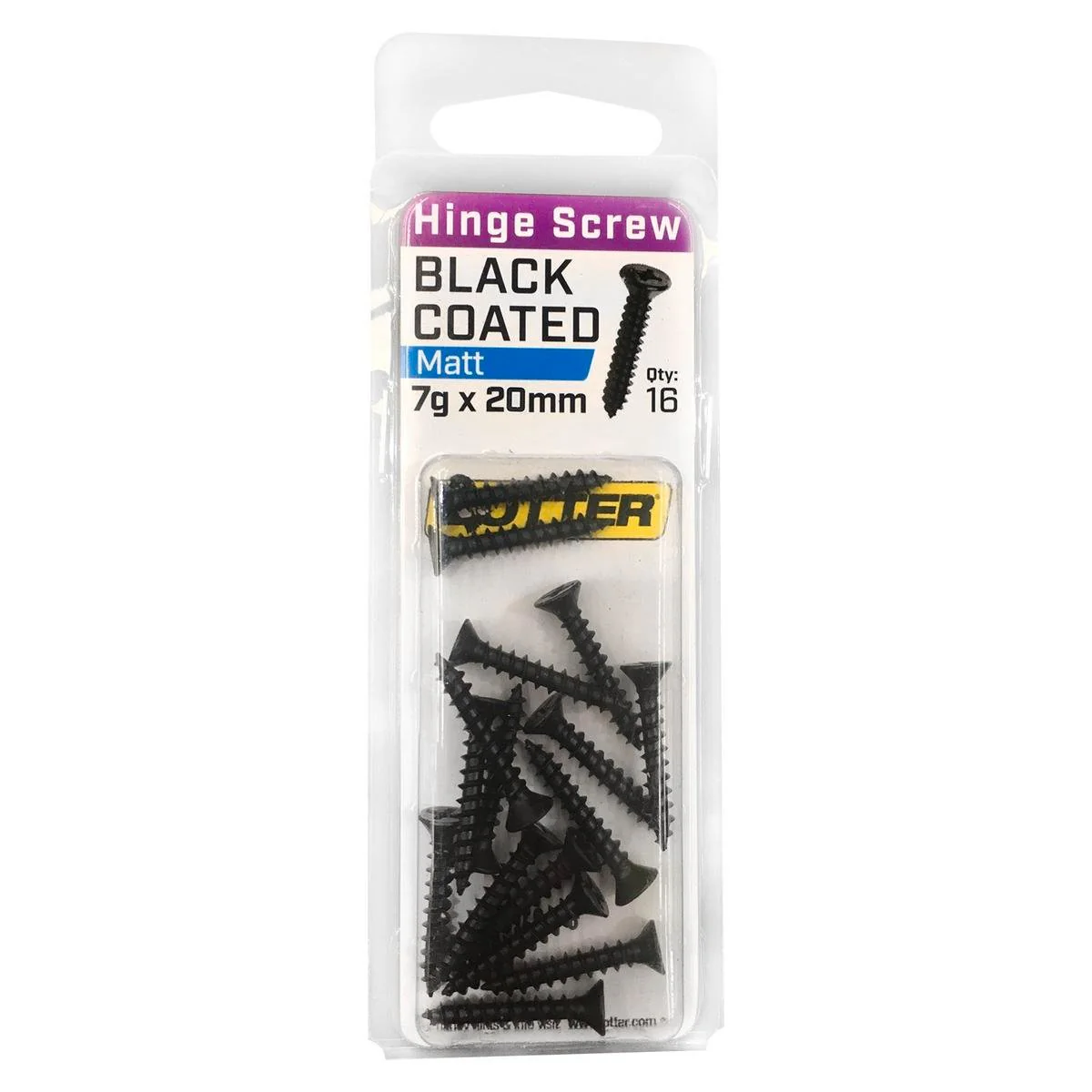 Otter Black Coated Hinge Screws 7 x 20mm - 16 Pack