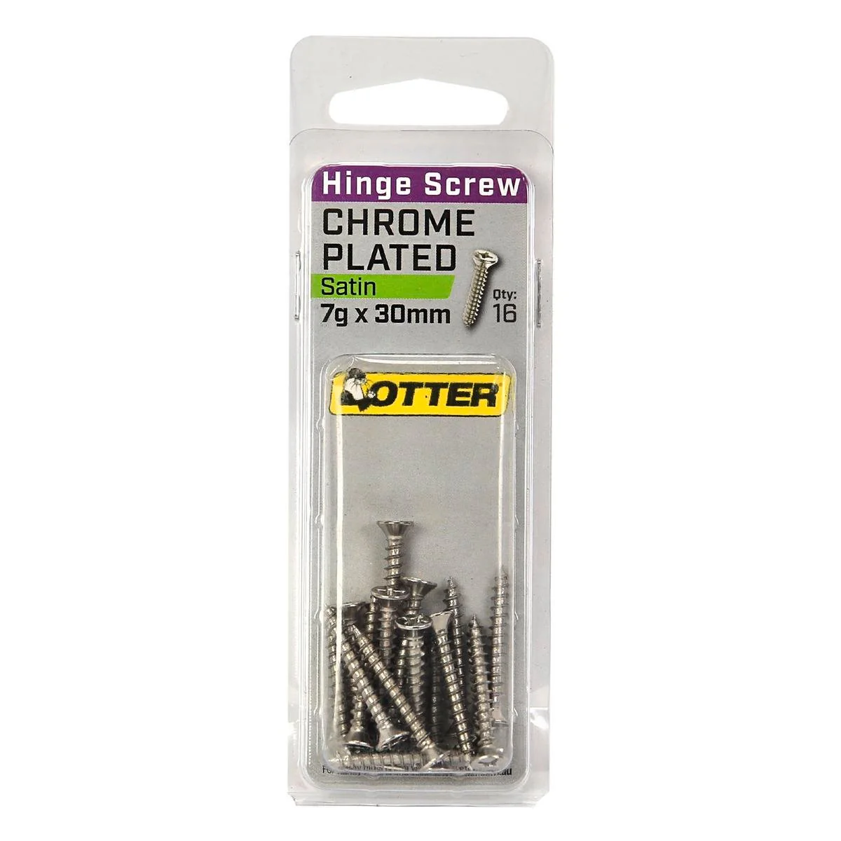 Otter Satin Chrome Hinge Screws 7 x 30mm - 16 Pack