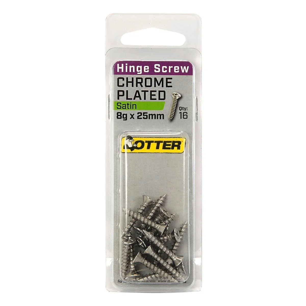 Otter Satin Chrome Hinge Screws 8 x 25mm - 16 Pack