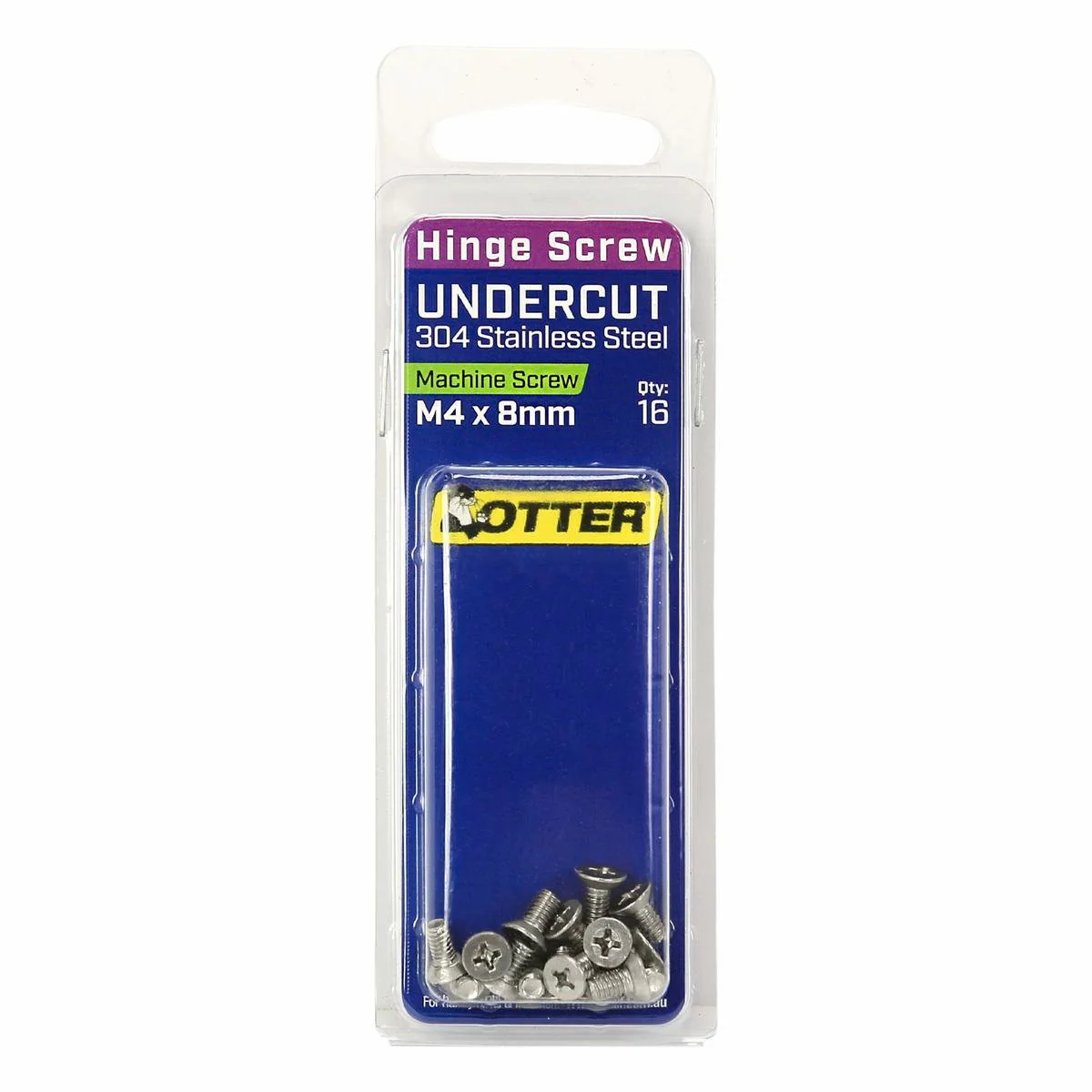 Otter m4 x 8mm Undercut Stainless Steel 304 Hinge Screws - 16 Pack - Satin Stainless Steel