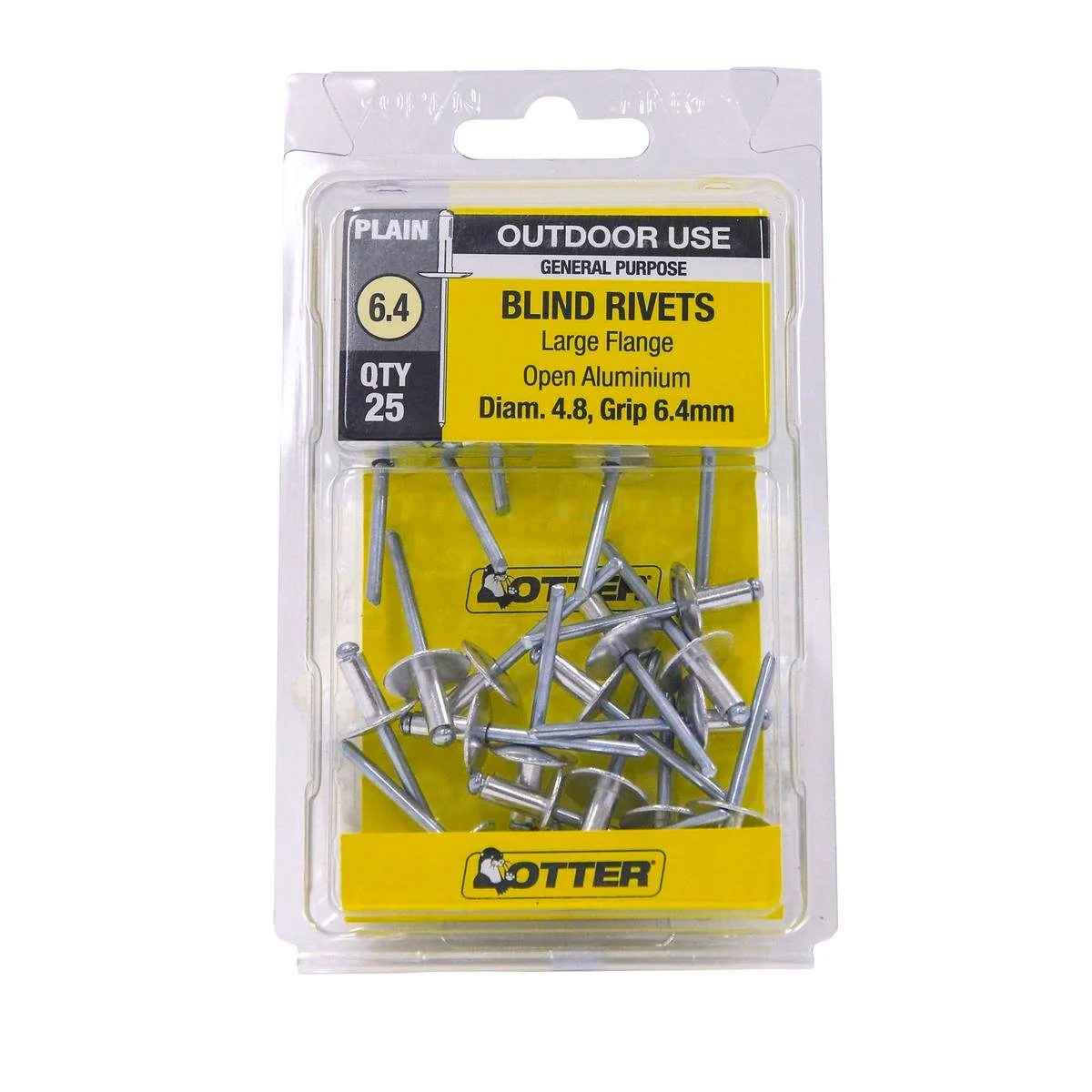Otter Large Flange Rivets - 4.8 x 6.4mm - Aluminium - Increased Holding Power - 25 Pack