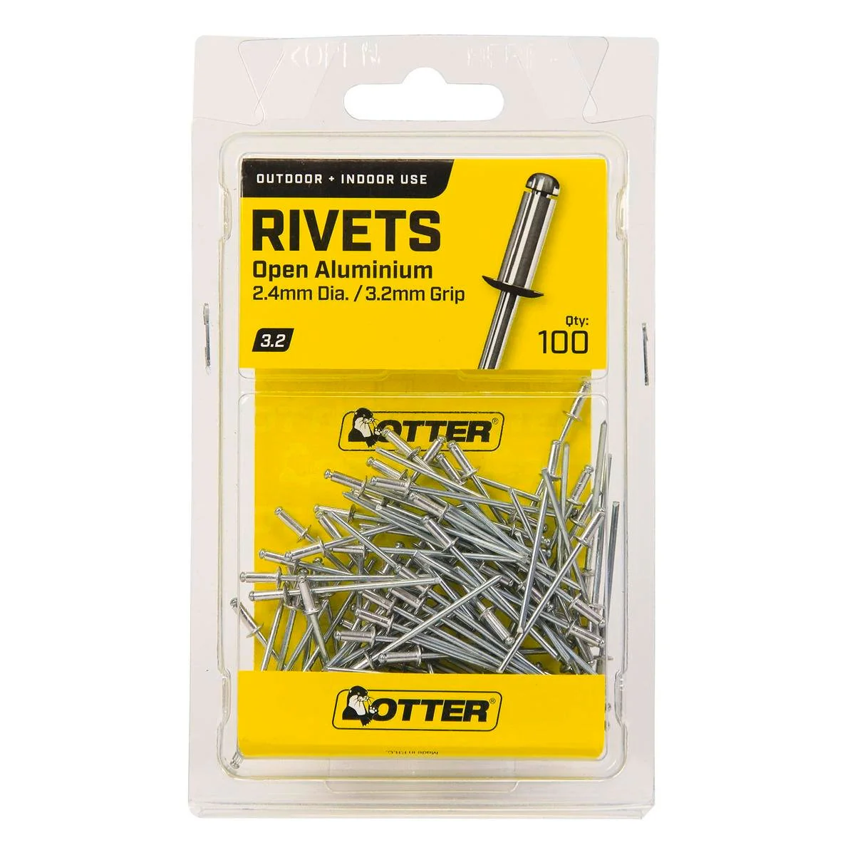 Otter Open Aluminium Blind Rivets 100 Pack - 2.4 x 3.2 mm - Lightweight