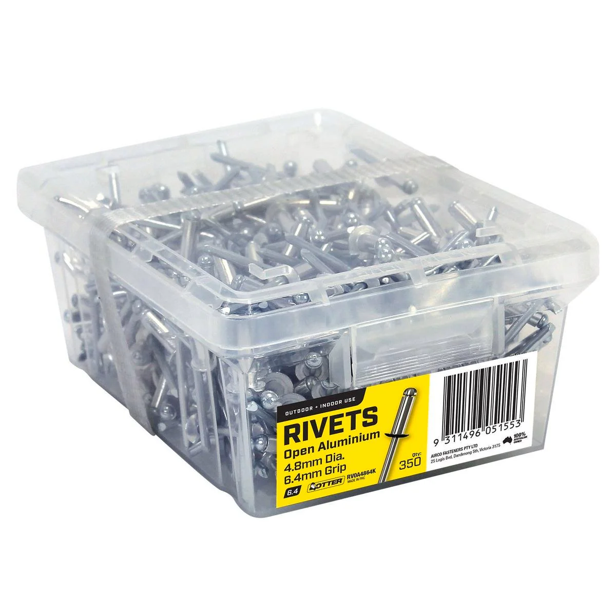 Otter Open Aluminium Blind Rivets 4.8 x 6.4mm - 350 Pack - Silver - Vibration Resistant