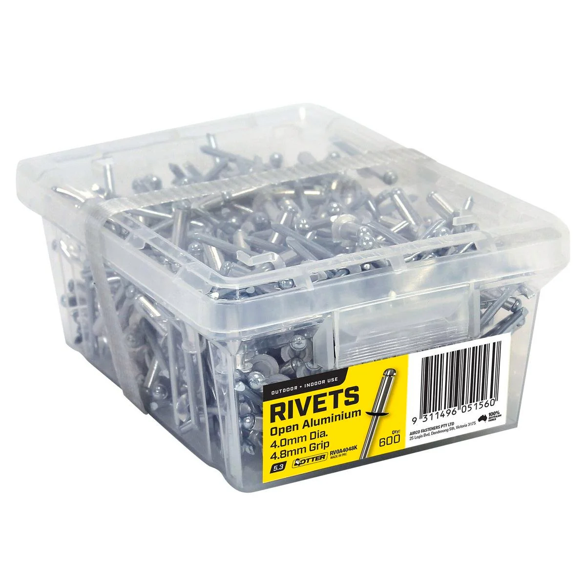 Otter Open Aluminium Blind Rivets 600 Pack - 4 x 8 mm - Vibration Resistant