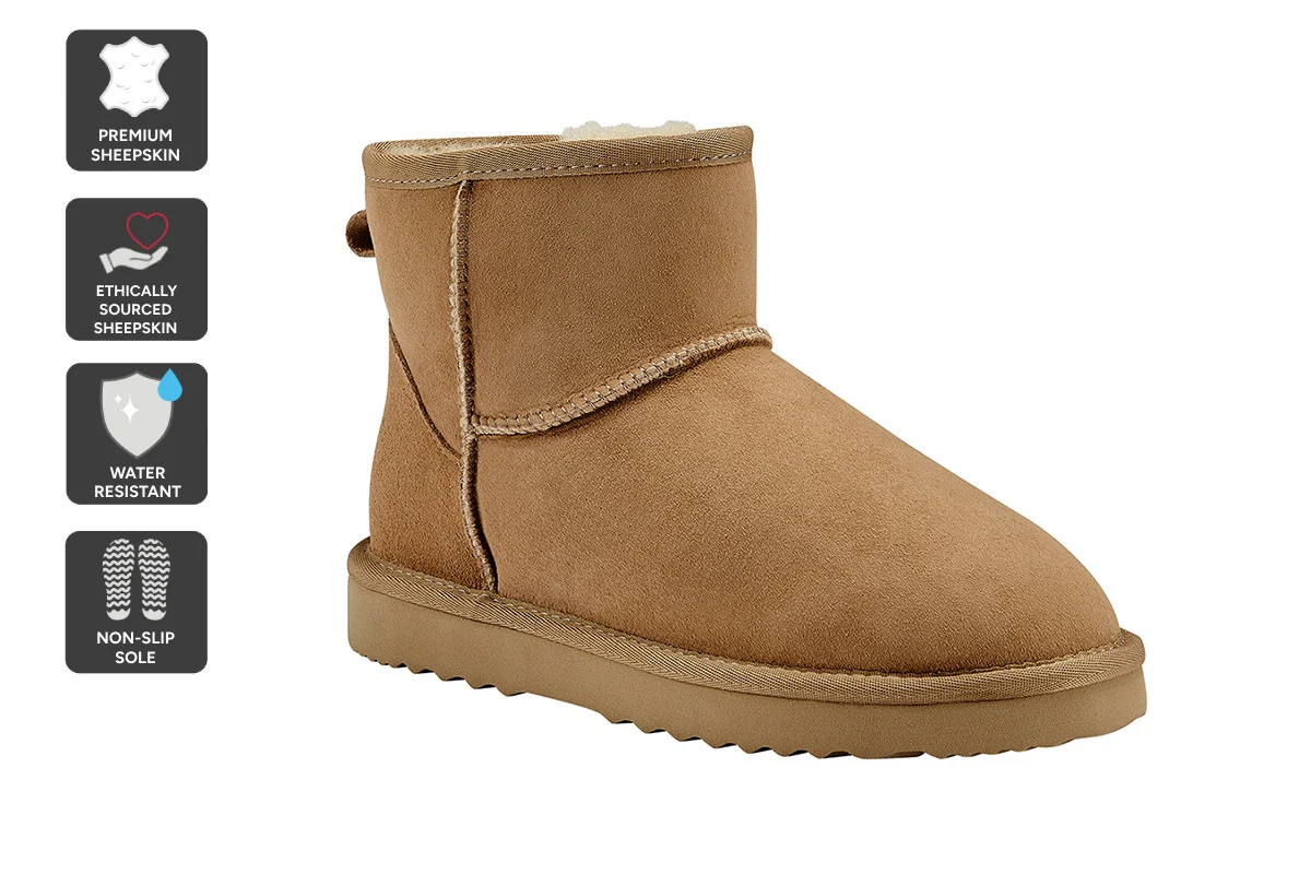Outback UGG Unisex Premium Double Face Sheepskin Mini Classic Boots (Chestnut)