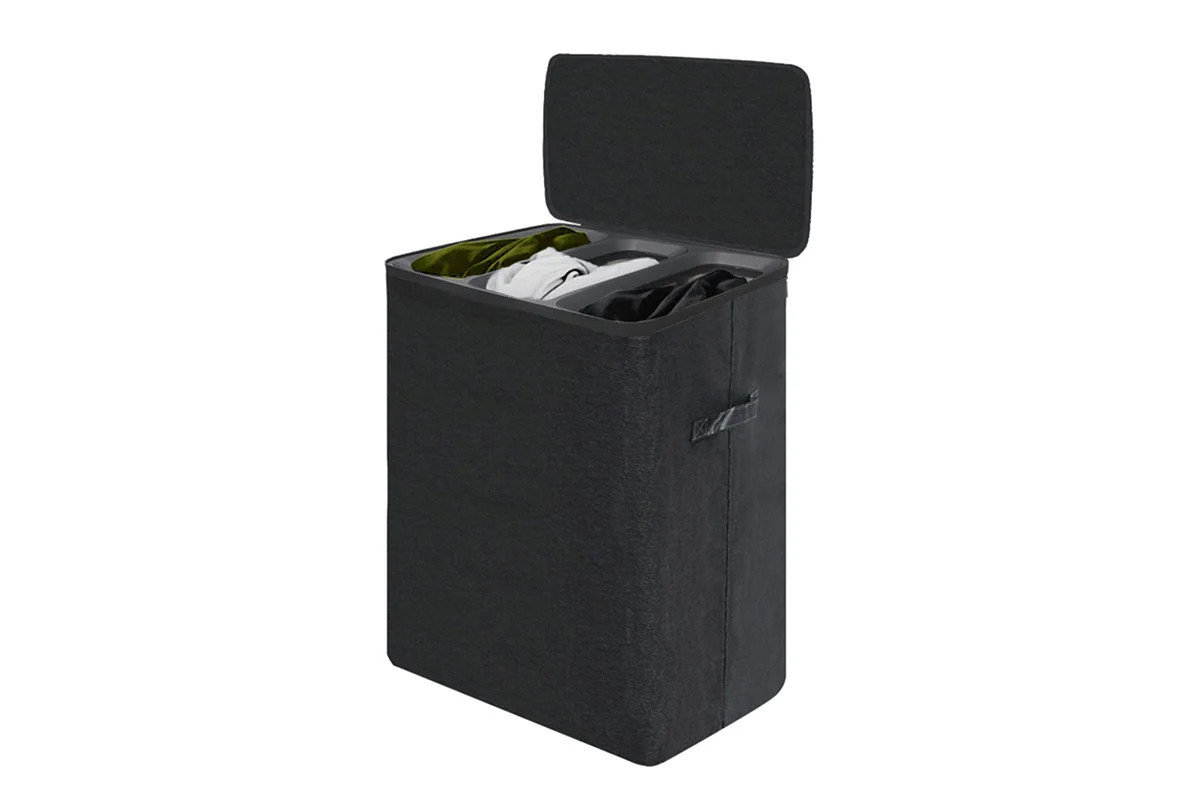 Ovela 120L Dark Grey Laundry Basket with Lid - 3-Section Organizer - Image 2