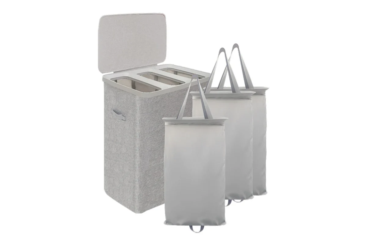 Ovela 120L Light Grey Laundry Basket with 3 Sections & Lid - Image 13