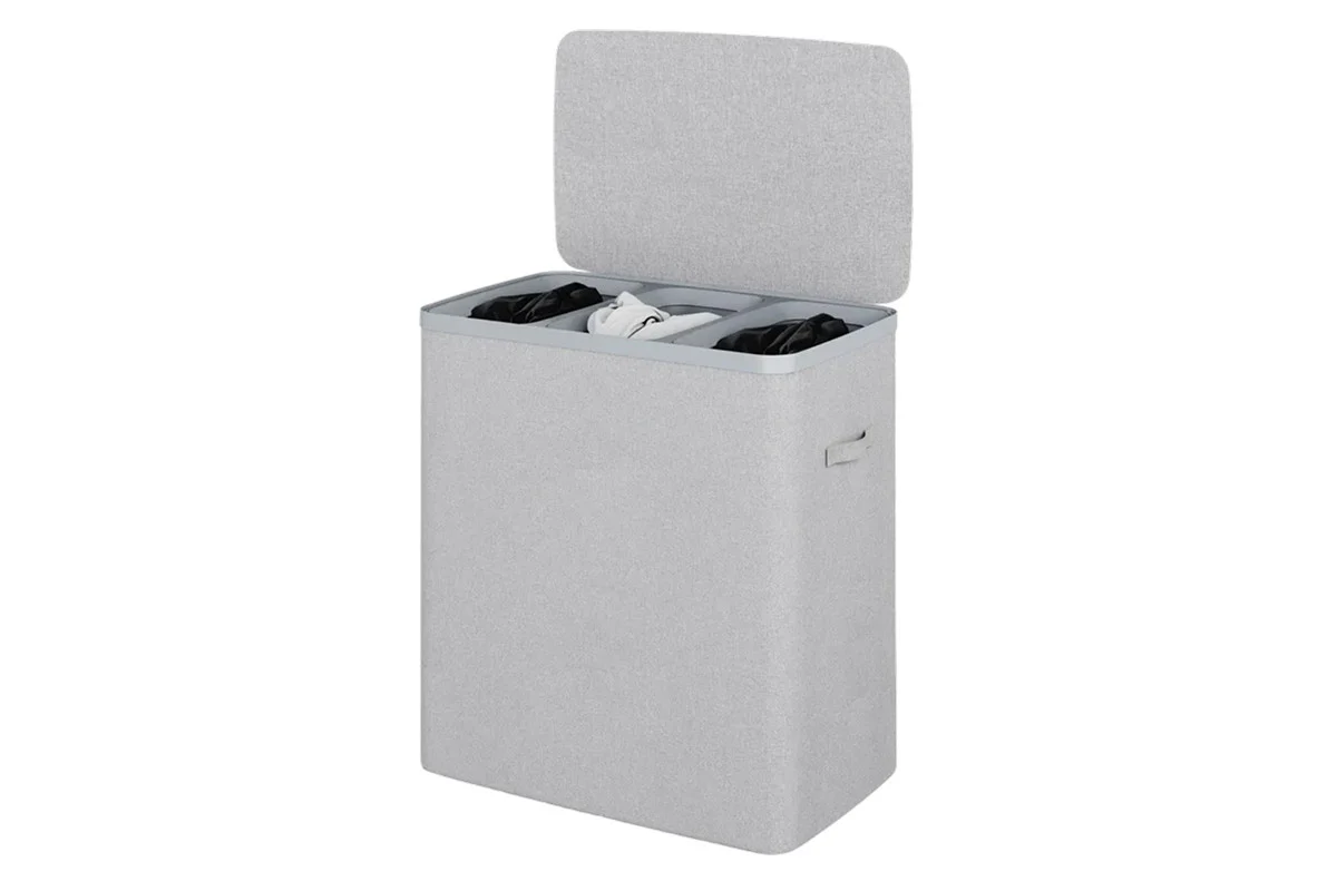 Ovela 120L Light Grey Laundry Basket with 3 Sections & Lid - Image 2