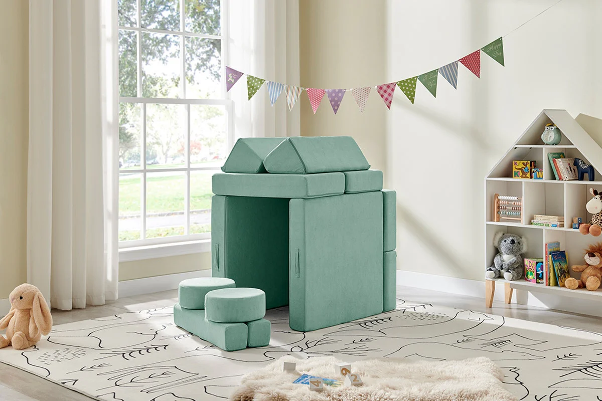Ovela 14 Piece Double Kids Play Sofa Sage Green Modular Set - Image 3