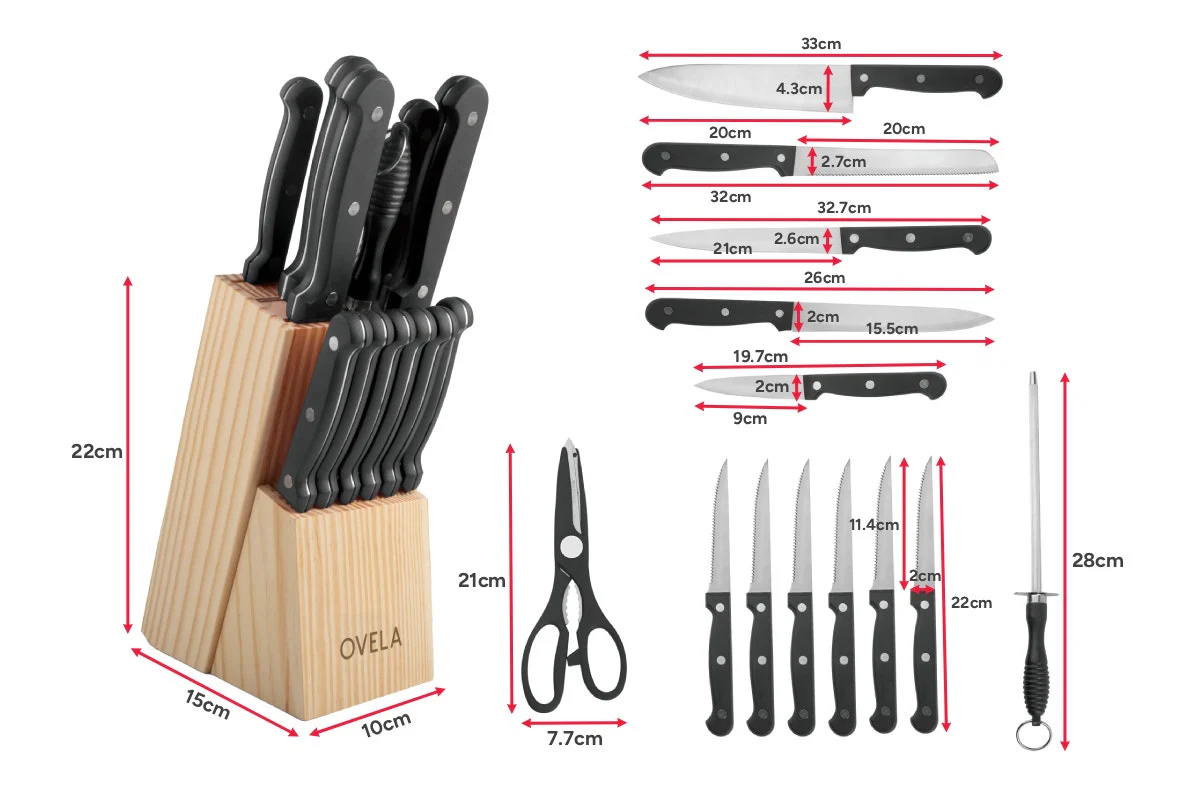 Ovela 14 Piece Knife Block Set Stainless Steel with Wooden Block - Image 17
