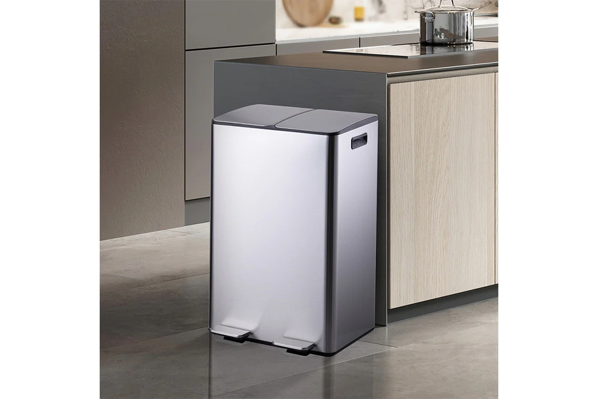 Ovela 60L Dual Compartment Stainless Steel Rubbish Bin - Modern Design - Image 8