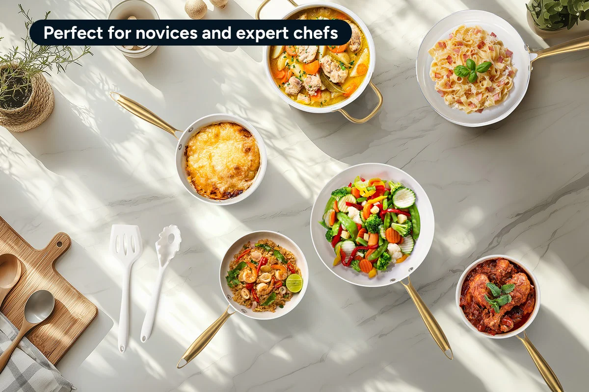Ovela 9 Piece Non-Stick Ceramic Cookware Set with Silicone Utensils - Image 6