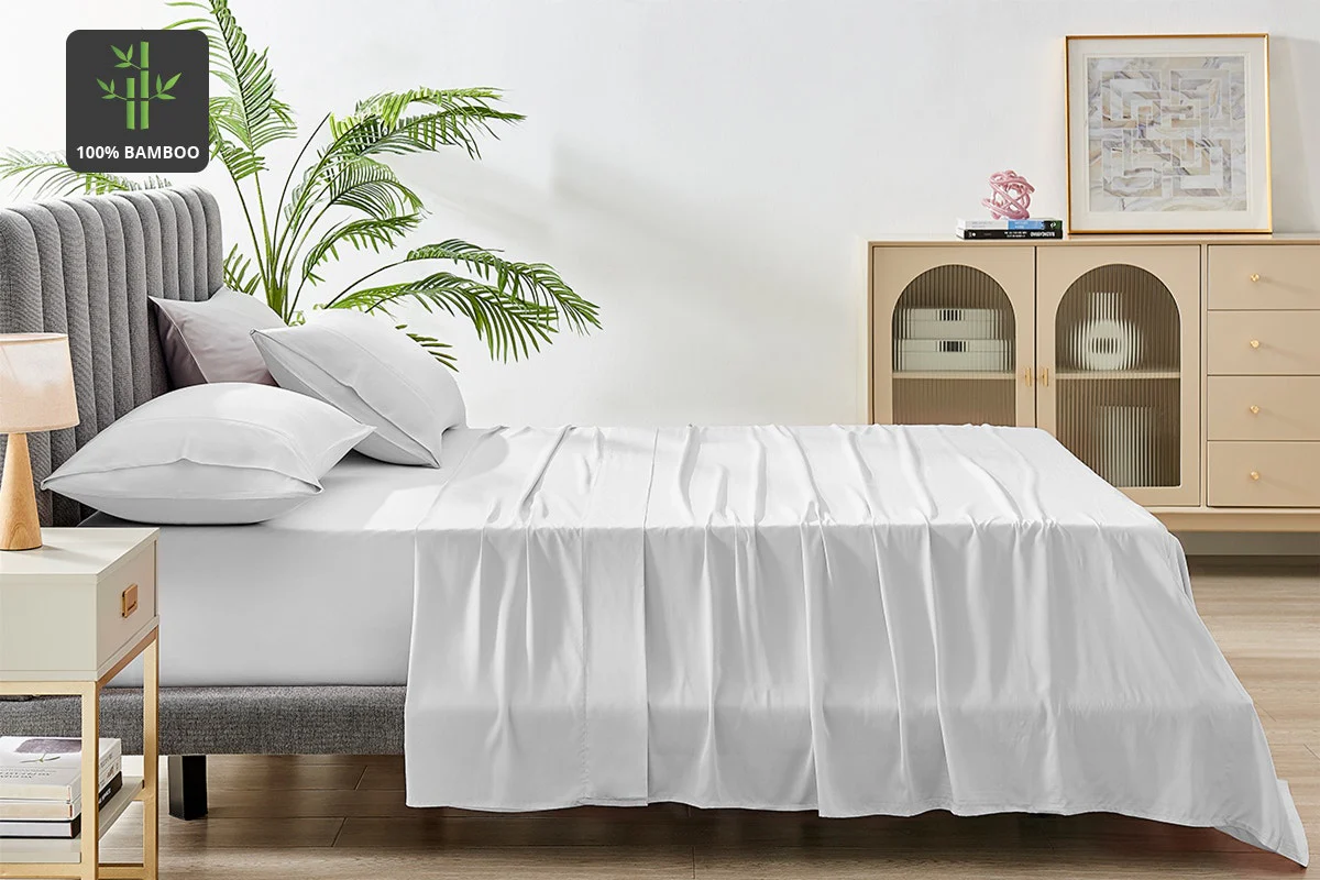 Ovela Bamboo Bed Sheet Set White Double 100% Natural