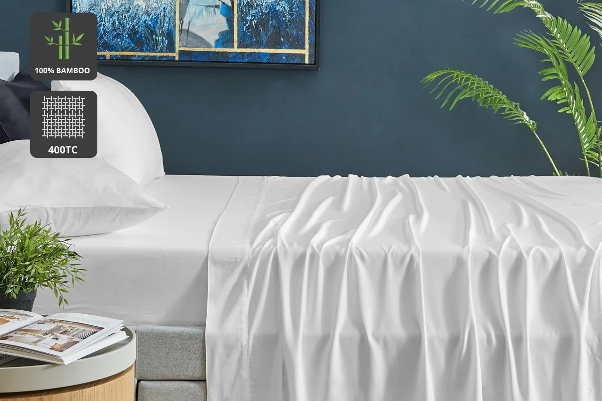 Ovela Bamboo Bed Sheet Set White Double 100% Natural - Image 2