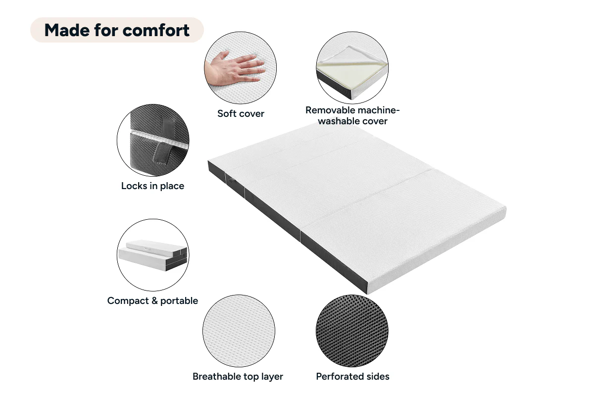 Ovela Folding Sofa Bed Mattress Double White Memory Foam - Image 4