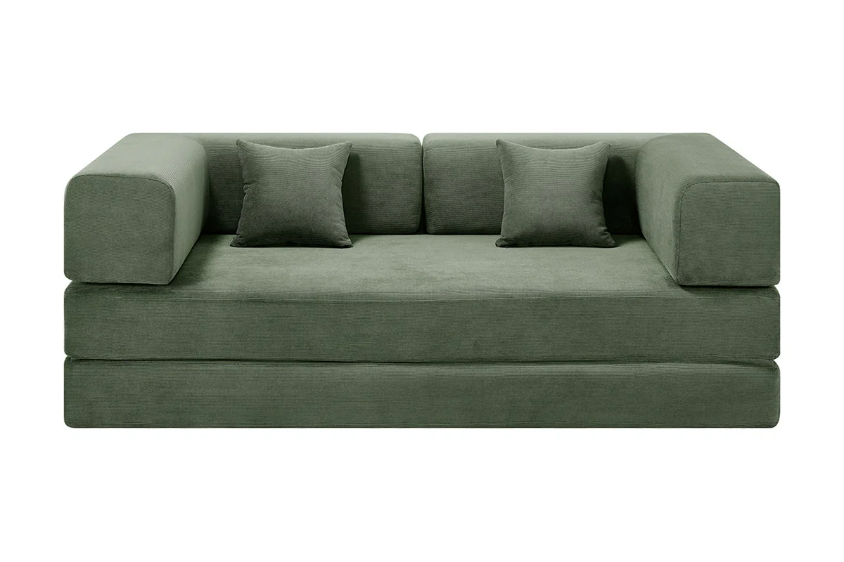 Ovela Mia 3 Seater Corduroy Sofa Bed Green 4 in 1 Compressed - Image 2