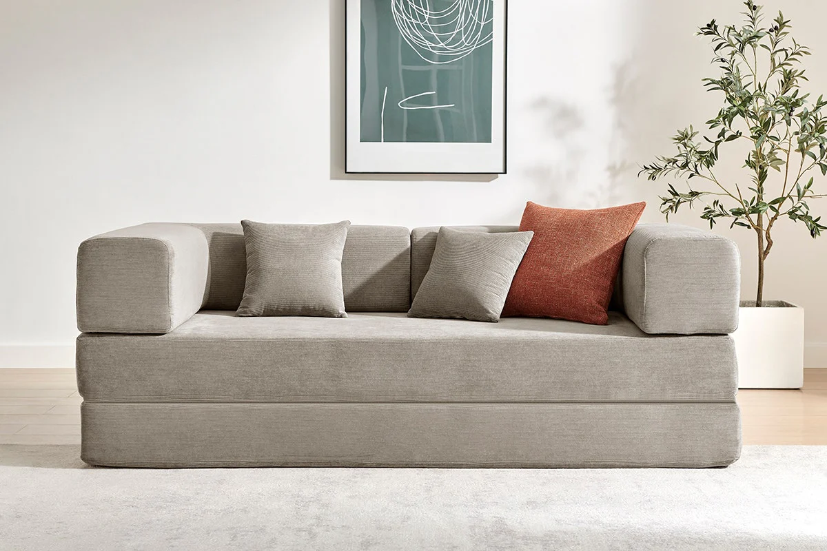 Ovela Mia 3 Seater Corduroy Sofa Bed Sand 4 in 1 Compressed