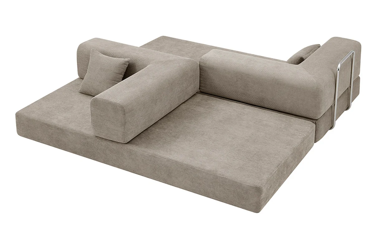 Ovela Mia 3 Seater Corduroy Sofa Bed Sand 4 in 1 Compressed - Image 12