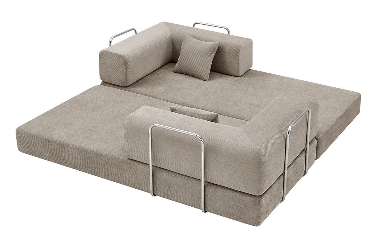 Ovela Mia 3 Seater Corduroy Sofa Bed Sand 4 in 1 Compressed - Image 13