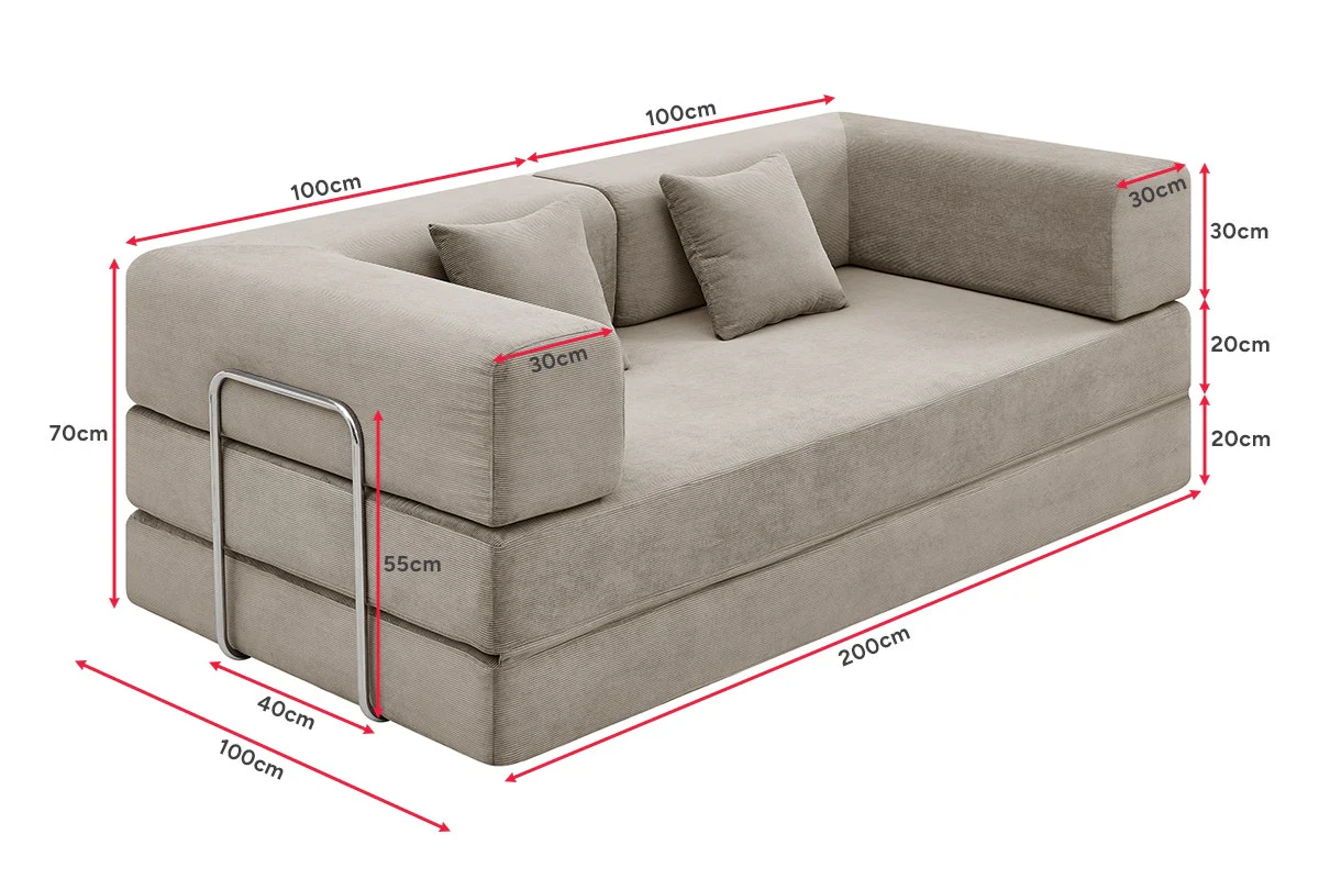 Ovela Mia 3 Seater Corduroy Sofa Bed Sand 4 in 1 Compressed - Image 14