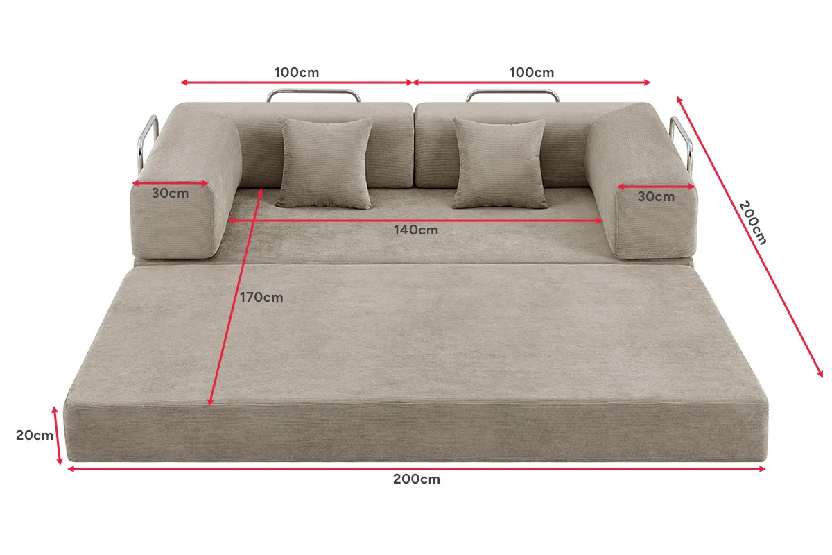 Ovela Mia 3 Seater Corduroy Sofa Bed Sand 4 in 1 Compressed - Image 15