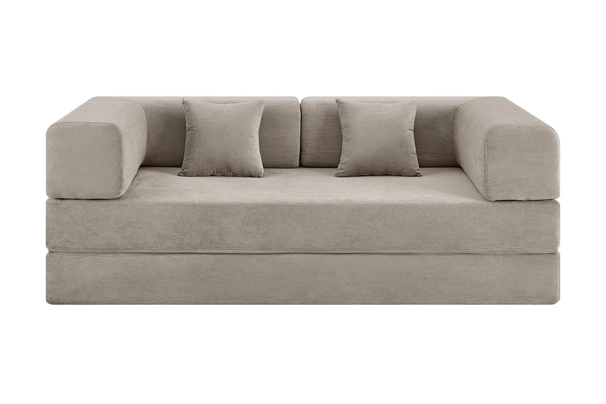 Ovela Mia 3 Seater Corduroy Sofa Bed Sand 4 in 1 Compressed - Image 2