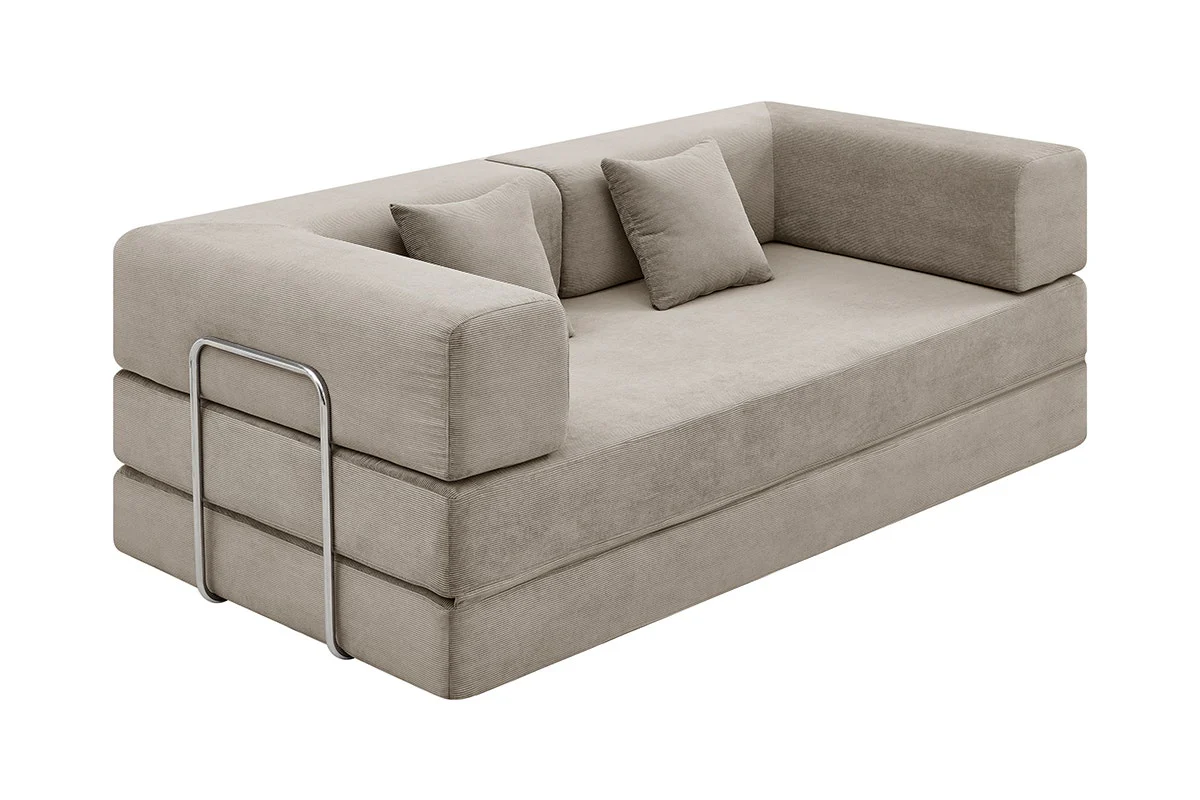 Ovela Mia 3 Seater Corduroy Sofa Bed Sand 4 in 1 Compressed - Image 4