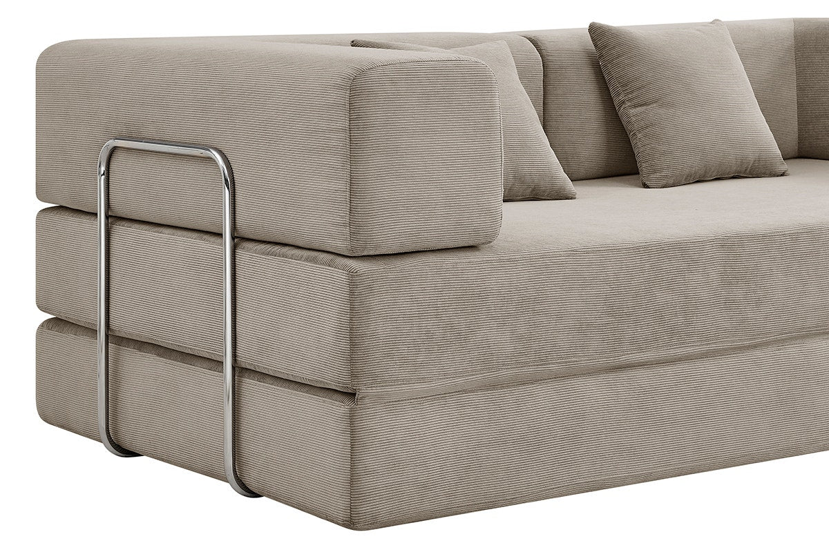 Ovela Mia 3 Seater Corduroy Sofa Bed Sand 4 in 1 Compressed - Image 5