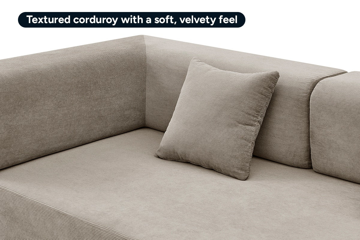 Ovela Mia 3 Seater Corduroy Sofa Bed Sand 4 in 1 Compressed - Image 8