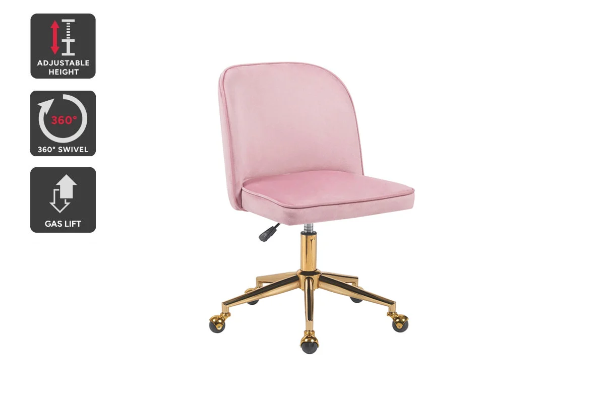 Ovela Monty Velvet Office Chair in Blush - Stylish & Adjustable Comfort
