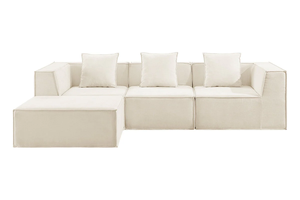Ovela Softly 3 Seater Modular Sofa Cream with Ottoman