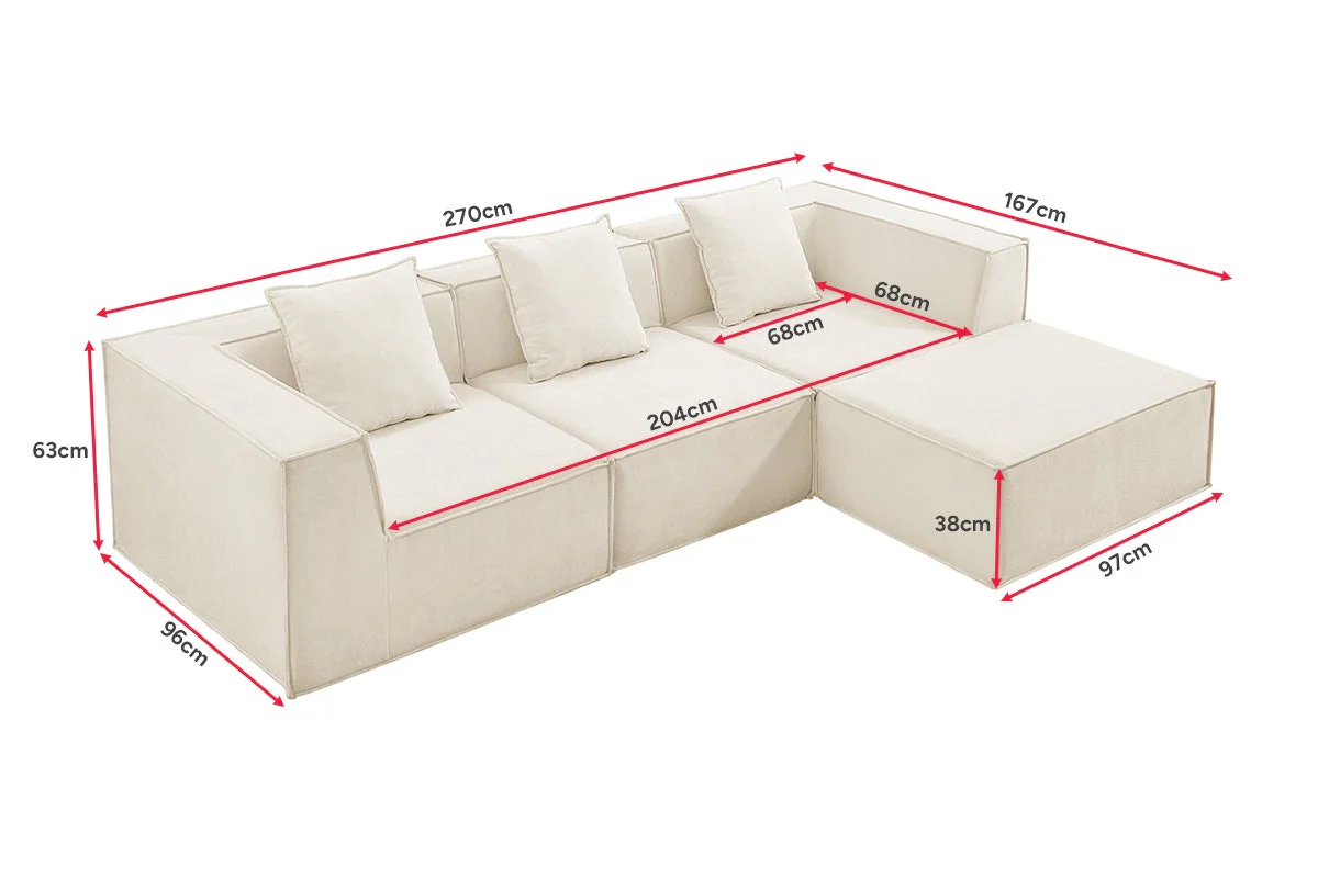 Ovela Softly 3 Seater Modular Sofa Cream with Ottoman - Image 18