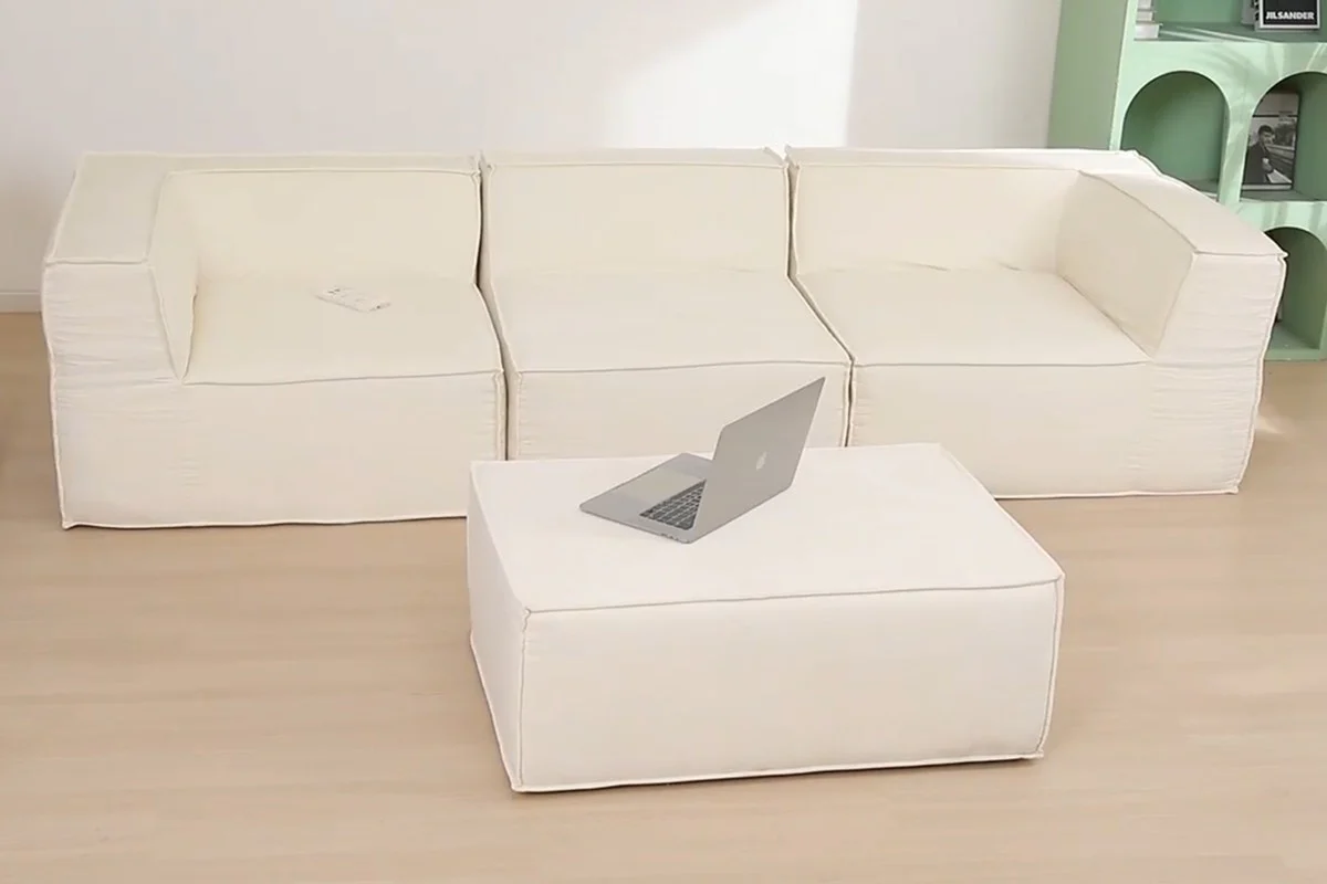 Ovela Softly 3 Seater Modular Sofa Cream with Ottoman - Image 3